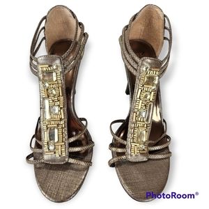New York Transit Jeweled Bronze/Gold Metallic Cleopatra Heels size 8.5M
